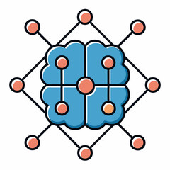 Aufkleber - Modern outline icon representing a neural network with interconnected nodes and pathways