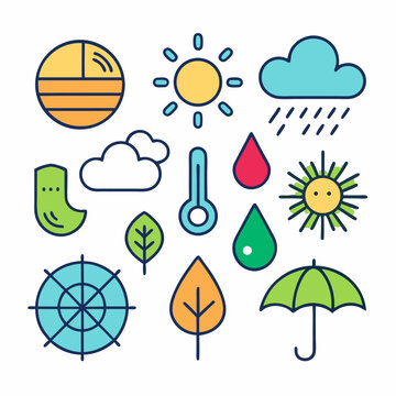 Weather and seasons icons a comprehensive set of climate graphics