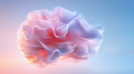 Poster - Ethereal flowing fabric in coral pink and lavender creates abstract cloud formation against dreamy pastel sky background, suggesting gentle movement and lightness.
