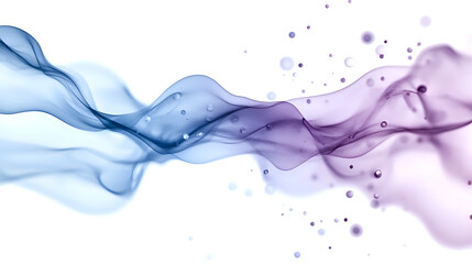 Poster - Flowing abstract smoke waves in blue and purple colors with floating particles create dynamic motion effect on white background. Suitable for modern design projects.