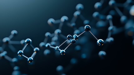Poster - Molecular structure visualization in dark blue tones showing connected atoms and bonds, scientific concept for chemistry, biology, or pharmaceutical research.
