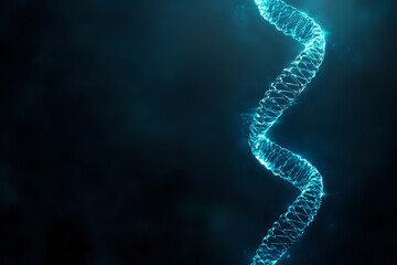 Poster - Glowing blue DNA helix structure on dark background, genetic research visualization showing molecular biology and chromosome structure for science concepts.