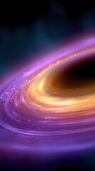 Poster - Glowing spiral of light with purple and golden streams against dark background, creating dynamic motion effect with sparkling particles and ethereal glow.