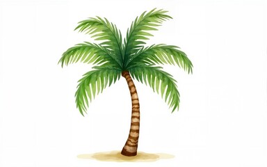 Palm Tree watercolor art isolated on white background. Tropical green Hawaiian flora, summer palm watercolour hand drawn painting for greeting card, travel, vacation or holidays designs or prints