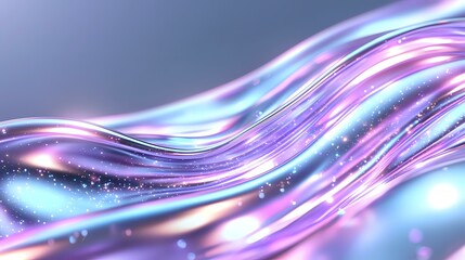 Poster - Flowing abstract waves in neon purple and blue colors with glowing particles and light effects create dynamic motion background for modern design projects.