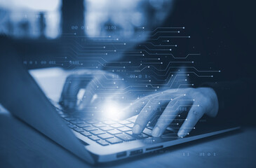 businessman hand touch with code html and programming on screen laptop,programmer development comput