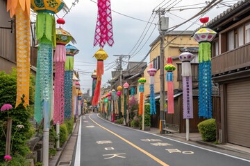 Naklejka na meble Colorful japanese street decorated for festival