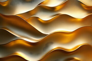 Poster - Abstract golden waves creating dynamic flowing pattern with light and shadow effects, metallic texture background for luxury design and presentations.