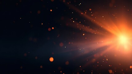 Poster - Bright orange and gold light burst with sparkling particles against a dark background