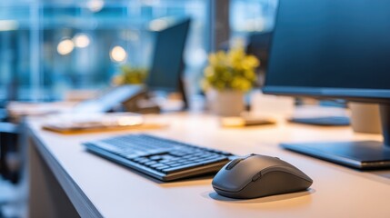 Aufkleber - Modern office workspace featuring a keyboard and mouse with a plant in the background