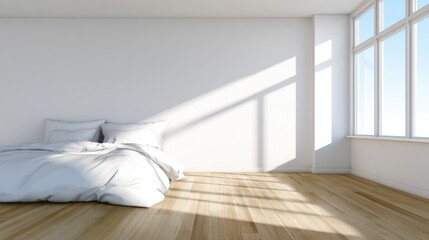 Poster - Bright and airy bedroom with a cozy bed, large windows, and natural light streaming in