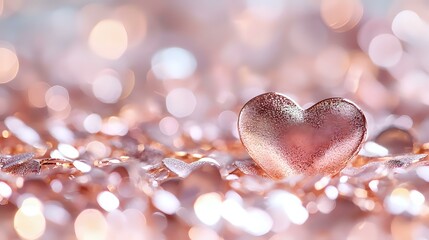 Poster - Pink heart shape on glittering rose gold background with soft bokeh lights and sparkles creating romantic festive atmosphere for valentines day or wedding design.