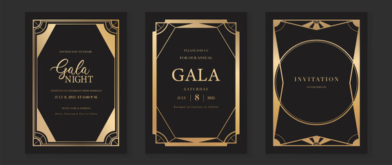 Aufkleber - Luxury wedding invitation card background vector. Golden elegant gold wavy lines on light background. Premium design illustration for wedding and vip cover template, banner, poster.