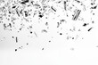 © MD USUB BISWAS - Silver confetti falling isolated on white background. A white background with a lot of silver and black pieces of paper scattered.