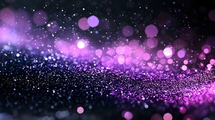 Poster - Magical purple and pink bokeh lights with glitter particles on dark background create dreamy cosmic atmosphere for festive designs and celebrations.