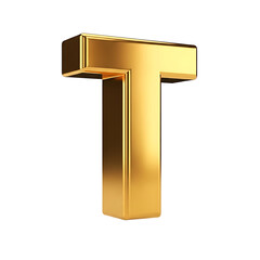 Fototapete - Gold-colored, 3D rendered capital letter T, isolated on white background.