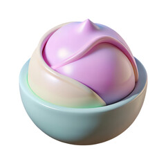 Poster - Abstract 3d rendering plasticstyle icon of a spherical object nestled in pastel colored bowl isolated on transparent background