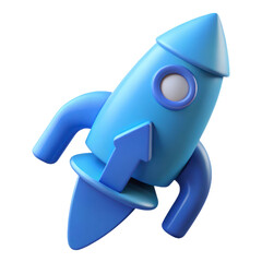 Poster - Blue 3d rocket with upward arrow 3d rendering plasticstyle icon isolated on transparent background