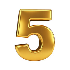 Fototapete - Gold stylized number five, isolated on white background.