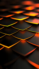 Poster - Abstract geometric pattern of black rhomboid shapes with glowing orange and yellow edges creating dynamic depth and perspective on dark background.