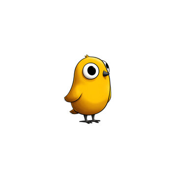 Cute yellow bird 3d rendered isolated on transparent background