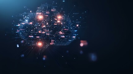 Poster - Glowing network nodes connected by digital lines form complex data visualization structure against dark background with light effects and bokeh elements.