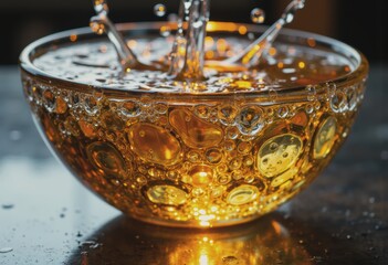 Poster - Swirling oil and water creating mesmerizing patterns in a glass bowl