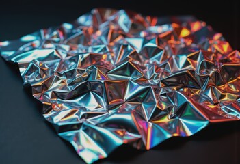 Poster - Shimmering holographic foil crumpled into an artistic texture