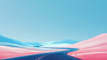 Poster - Winding road through serene desert landscape on sunny day
