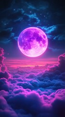 Aufkleber - Celestial moon glowing above clouds in dreamy night sky