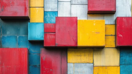 Aufkleber - Colorful geometric cubes against textured outdoor wall
