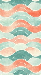 Poster - Abstract painting with wavy lines in coral and teal colors