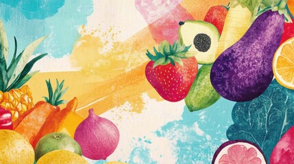 Poster - Vibrant assortment of colorful fruits on abstract background