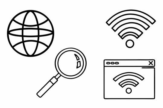 Internet and network icons isolated on white background in vector