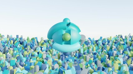 Wall Mural - abstract 3d animation of soft spheres hovering above a gradient background in calming blue, green, a