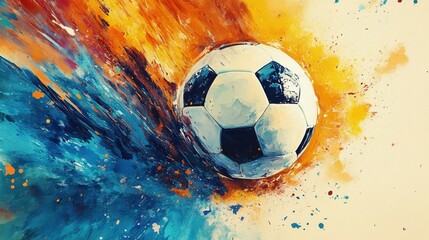 Poster - Soccer ball in motion against abstract vibrant background