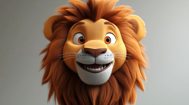Animated lion head, joyful expression