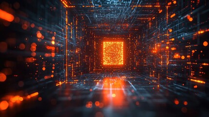 Aufkleber - Digital tunnel of glowing network connections.