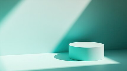 Poster - Light teal cylinder on plain background in serene indoor studio