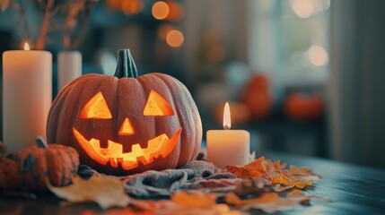 Poster - Spooky Jack-o'-lanterns and Cozy Candles for Halloween Night