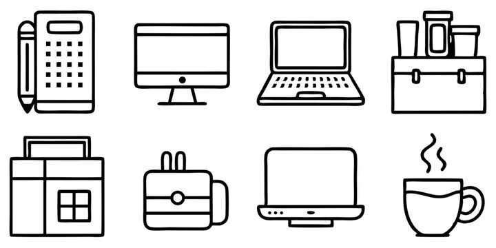 Ten modern home office icons work productivity and technology symbols