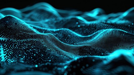 Fototapete - Abstract digital wave in dark space, serene and futuristic