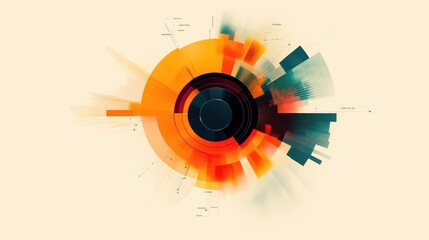 Aufkleber - Circular Abstract Graphic with Concentric Rings in Orange and Teal