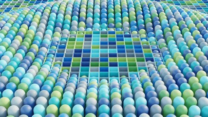 Wall Mural - abstract 3d loop animation with modern shapes in soft green, blue, and gray hues. ideal for clean ba