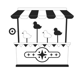 Fototapete - Duck shooting carnival game booth 2D line object. Striped canopy retro amusement attraction. Funfair arcade targets stall isolated clipart vector ink outline item. Monochrome spot illustration