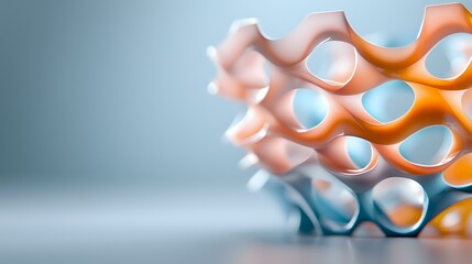 Poster - Macro view of orange and white honeycomb geometric structure with soft focus background showing modern architectural or scientific design elements.