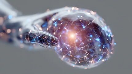 Aufkleber - Glowing neural network visualization with interconnected nodes and synapses in blue and orange tones against dark background, representing artificial intelligence.