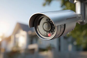Poster - Security camera on the exterior wall of a residential house, offering surveillance and protection, ensuring home safety and providing peace of mind for homeowners.