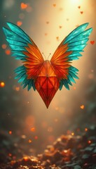 Poster - Flying insect with heart-shaped gem in whimsical forest setting