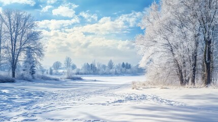 Poster - Snow-covered trees in serene winter landscape